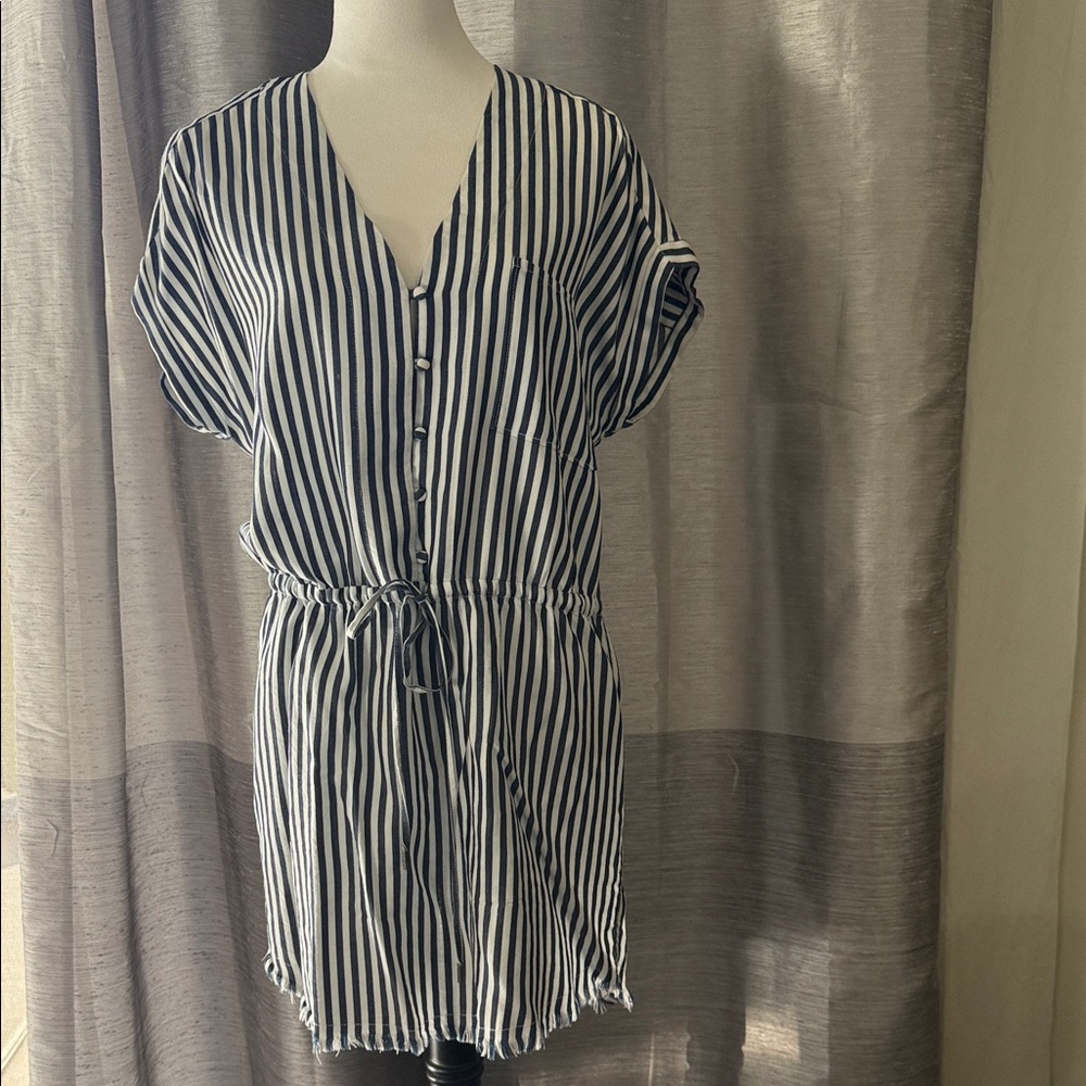 PAIGE Navy and White Striped Mini Dress